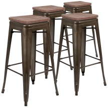 Flash Furniture 4-ET-31320W-30-GN-R-GG Cierra 30&quot; Gun Metal Gray Metal Indoor Bar Stool with Wood Seat, Set of 4