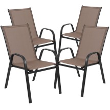 Flash Furniture 4-JJ-303C-B-GG Brown Outdoor Stack Chair with Flex Comfort Material and Metal Frame, Set of 4