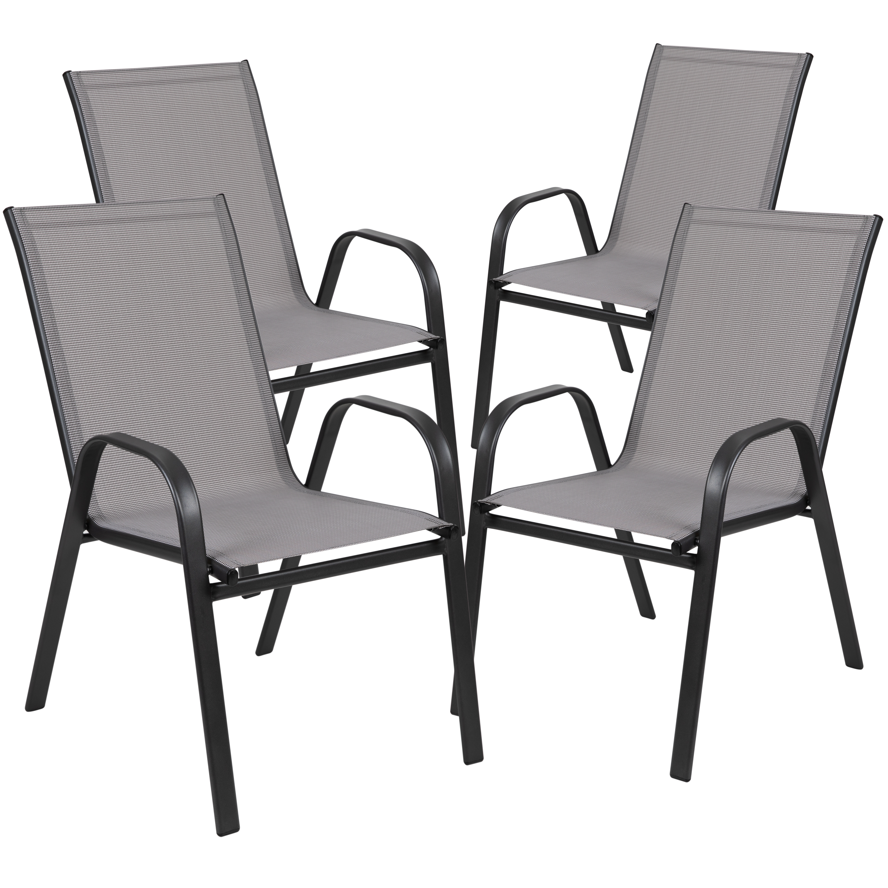 Flash Furniture 4-JJ-303C-G-GG Gray Outdoor Stack Chair with Flex Comfort Material and Metal Frame, Set of 4