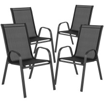 Flash Furniture 4-JJ-303C-GG Black Outdoor Stack Chair with Flex Comfort Material and Metal Frame, Set of 4