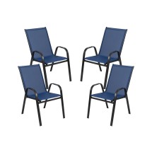 Flash Furniture 4-JJ-303C-NV-GG Navy Outdoor Stack Chair with Flex Comfort Material and Metal Frame, Set of 4