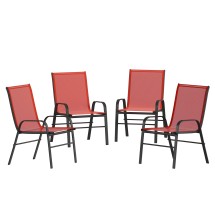 Flash Furniture 4-JJ-303C-RD-GG Black Outdoor Stack Chair with Flex Comfort Material and Metal Frame, Set of 4