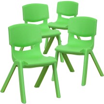 Flash Furniture 4-YU-YCX4-001-GREEN-GG Green Plastic Stackable School Chair with 12'' Seat Height, 4 Pack