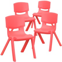 Flash Furniture 4-YU-YCX4-001-RED-GG Red Plastic Stackable School Chair with 12'' Seat Height, 4 Pack