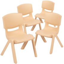 Flash Furniture 4-YU-YCX4-003-NAT-GG Natural Plastic Stackable School Chair with 10.5&quot; Seat Height, 4 Pack