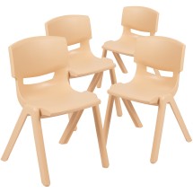 Flash Furniture 4-YU-YCX4-004-NAT-GG Natural Plastic Stackable School Chair with 13.25&quot; Seat Height, 4 Pack