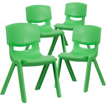 Flash Furniture 4-YU-YCX4-005-GREEN-GG Green Plastic Stackable School Chair with 15.5'' Seat Height, 4 Pack