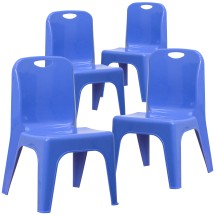Flash Furniture 4-YU-YCX4-011-BLUE-GG Blue Plastic Stackable School Chair with Carry Handle and 11'' Seat Height, 4 Pack