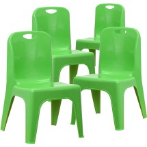 Flash Furniture 4-YU-YCX4-011-GREEN-GG Green Plastic Stackable School Chair with Carry Handle and 11'' Seat Height, 4 Pack