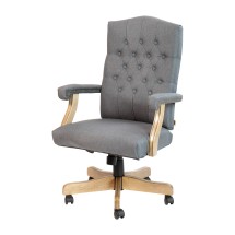 Flash Furniture 802-GR-GG Gray Fabric Classic Executive Swivel Office Chair with Driftwood Arms and Base