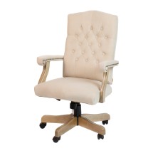 Flash Furniture 802-IV-GG Ivory Microfiber Classic Executive Swivel Office Chair with Driftwood Arms and Base