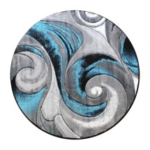 Flash Furniture ACD-RG410-88-TQ-GG Tellus Collection 8' x 8' Round Olefin Turquoise Ocean Waves Pattern Area Rug with Jute Backing