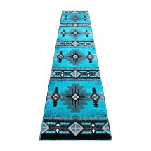 Flash Furniture ACD-RGC318-211-TQ-GG Mohave Collection 2' x 11' Turquoise Traditional Southwestern Style Area Rug, Olefin Fibers with Jute Backing