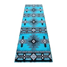 Flash Furniture ACD-RGC318-27-TQ-GG Mohave Collection 2' x 7' Turquoise Traditional Southwestern Style Area Rug, Olefin Fibers with Jute Backing