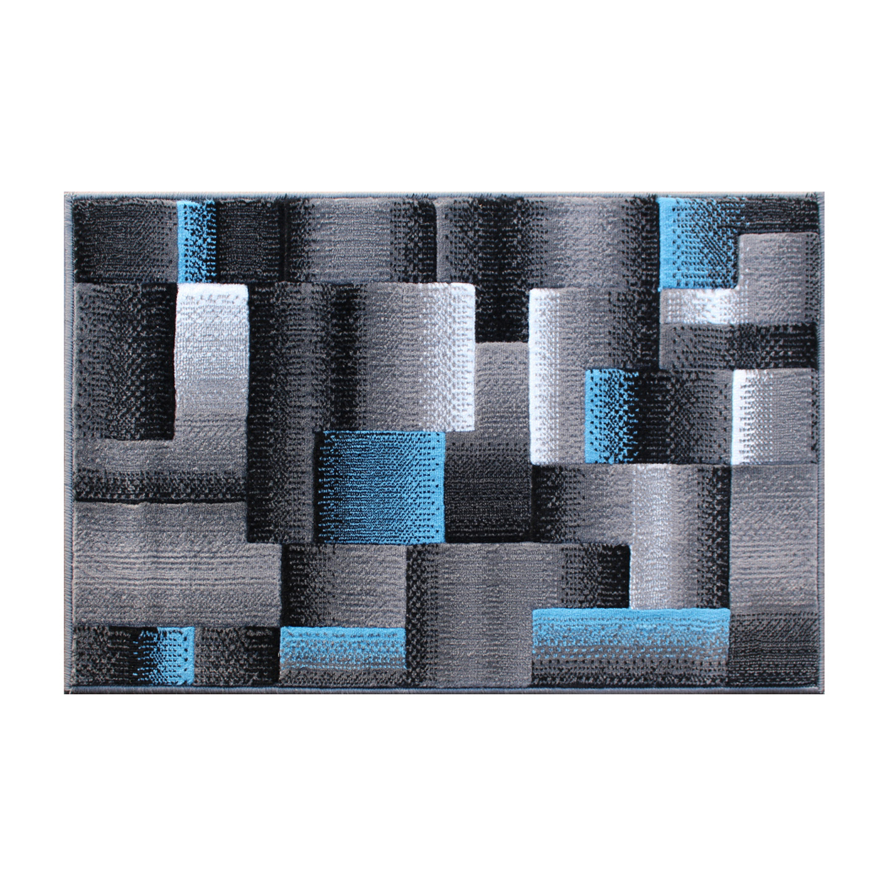 Flash Furniture ACD-RGTRZ861-23-BL-GG Elio Collection 2' x 3' Blue Color Blocked Area Rug, Olefin with Jute Backing