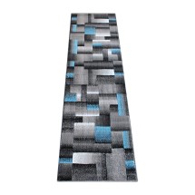 Flash Furniture ACD-RGTRZ861-27-BL-GG Elio Collection 2' x 7' Blue Color Blocked Area Rug, Olefin with Jute Backing