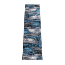 Flash Furniture ACD-RGTRZ863-27-BL-GG Rylan Collection 2' x 7' Blue Abstract Area Rug, Olefin with Jute Backing