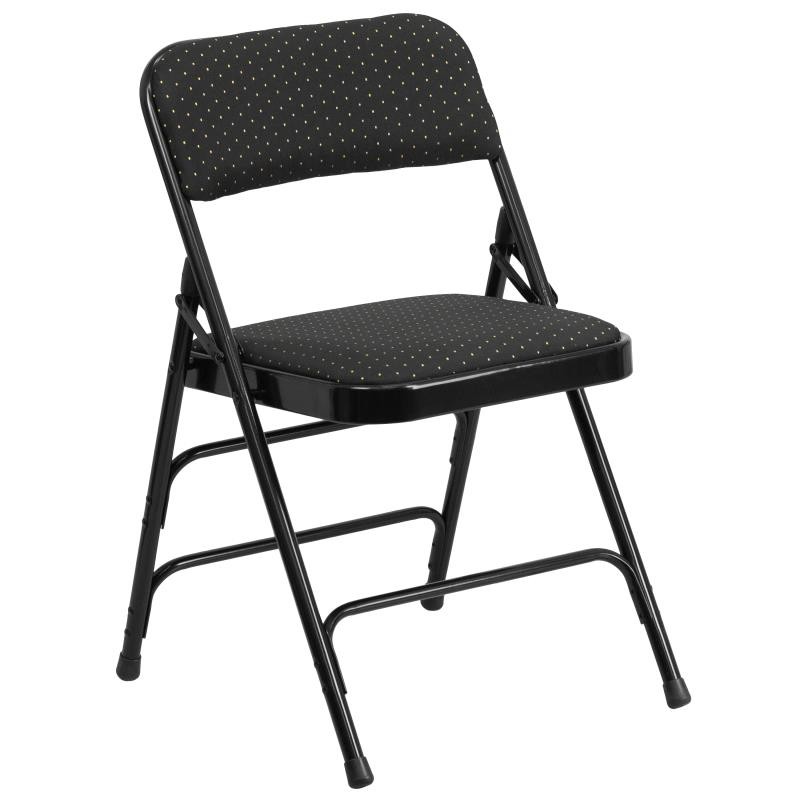 Flash Furniture AW-MC309AF-BLK-GG Hercules Curved Triple Braced & Double Hinged Black Patterned Fabric Metal Folding Chair