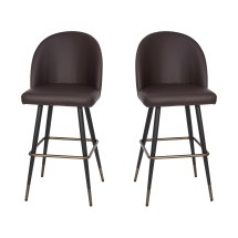 Flash Furniture AY-1026H-30-BR-GG Brown LeatherSoft High Back Modern Armless 30" Bar Stool with Contoured Backrest, Set of 2