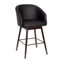 Flash Furniture AY-1928-26-BK-GG Mid-Back Modern 26&quot; Counter Height Stool with Beechwood Legs and Curved Back, Black LeatherSoft/Bronze Accents