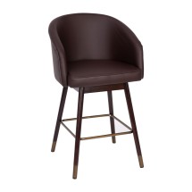 Flash Furniture AY-1928-26-BR-GG Mid-Back Modern 26" Counter Height Stool with Beechwood Legs and Curved Back, Brown LeatherSoft/Bronze Accents