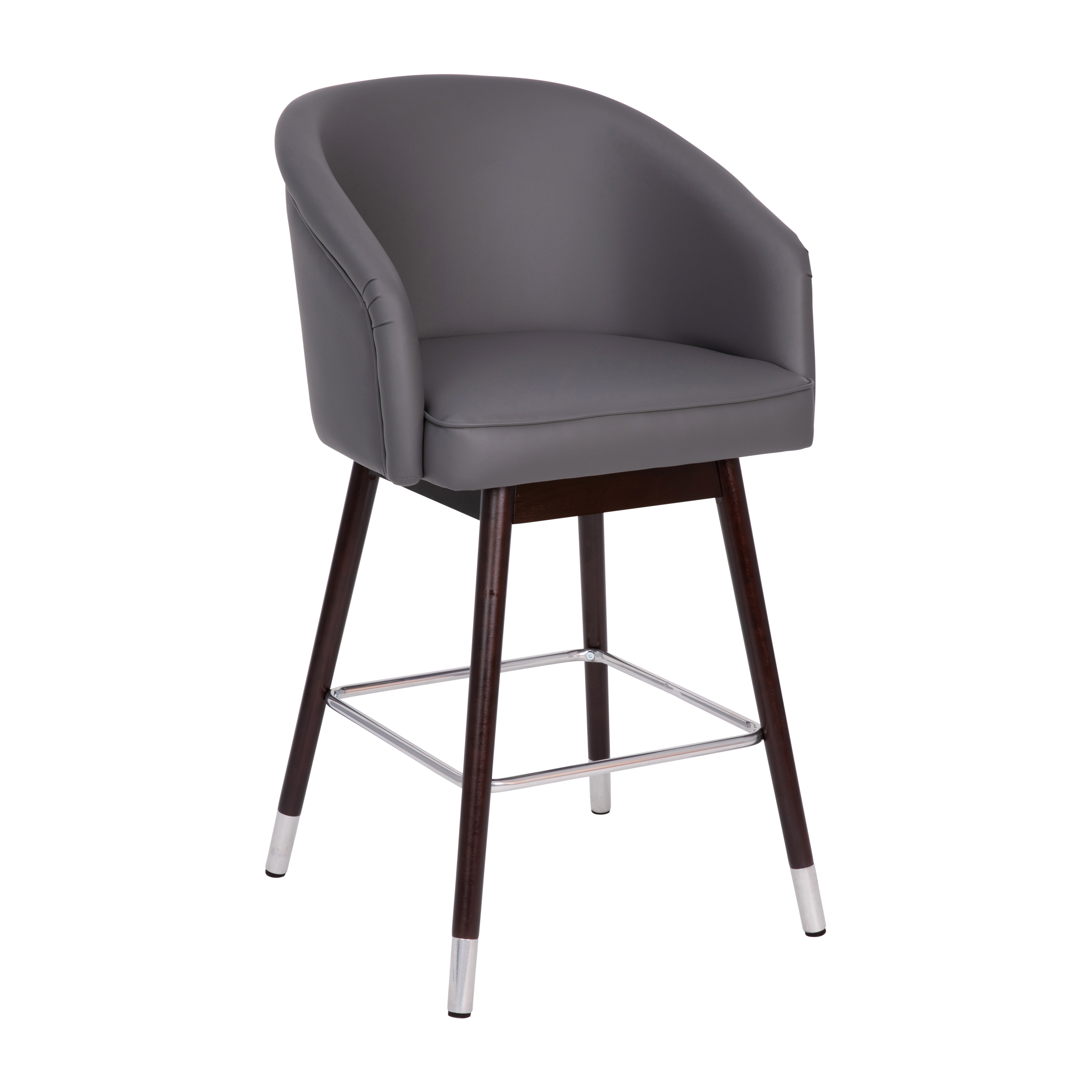 Flash Furniture AY-1928-26-GY-GG Mid-Back Modern 26" Counter Height Stool with Beechwood Legs and Curved Back, Gray LeatherSoft/Silver Accents