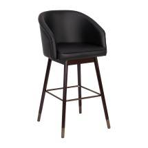 Flash Furniture AY-1928-30-BK-GG Mid-Back Modern 30" Bar Stool with Beechwood Legs and Curved Back, Black LeatherSoft/Muted Bronze Accents