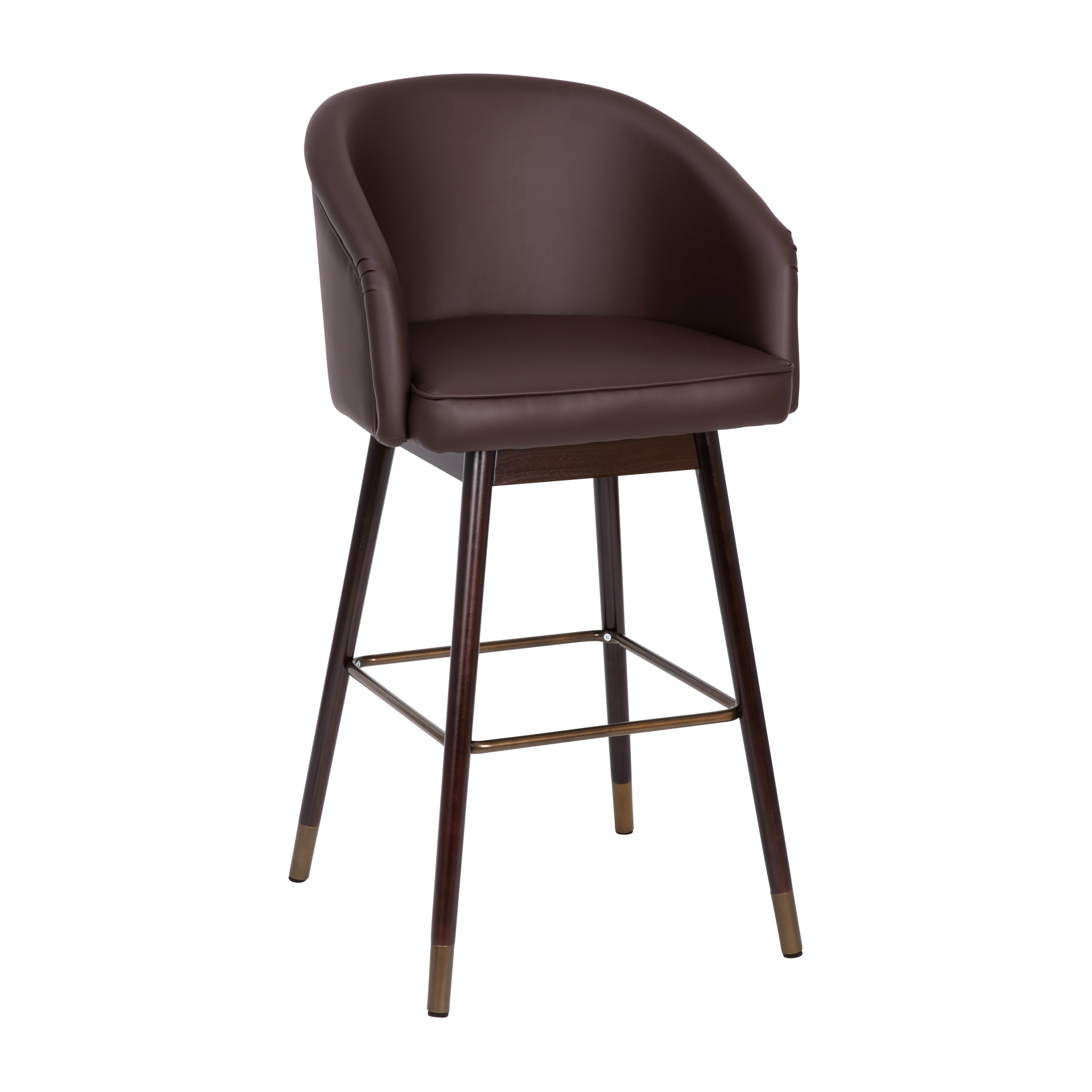 Flash Furniture AY-1928-30-BR-GG Mid-Back Modern 30" Bar Stool with Beechwood Legs and Curved Back, Brown LeatherSoft/Muted Bronze Accents