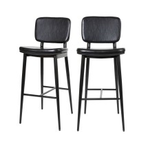 Flash Furniture AY-S01-BK-GG Commercial Grade Mid-Back Black LeatherSoft Bar Stool with Black Iron Frame, Set of 2
