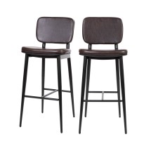 Flash Furniture AY-S01-BR-GG Commercial Grade Mid-Back Brown LeatherSoft Bar Stool with Black Iron Frame, Set of 2