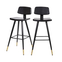 Flash Furniture AY-S02-BK-GG Commercial Grade Low Back Black LeatherSoft Bar Stool with Black Iron Frame, Gold Tipped Legs, Set of 2