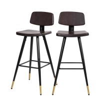 Flash Furniture AY-S02-BR-GG Commercial Grade Low Back Brown LeatherSoft Bar Stool with Black Iron Frame, Gold Tipped Legs, Set of 2