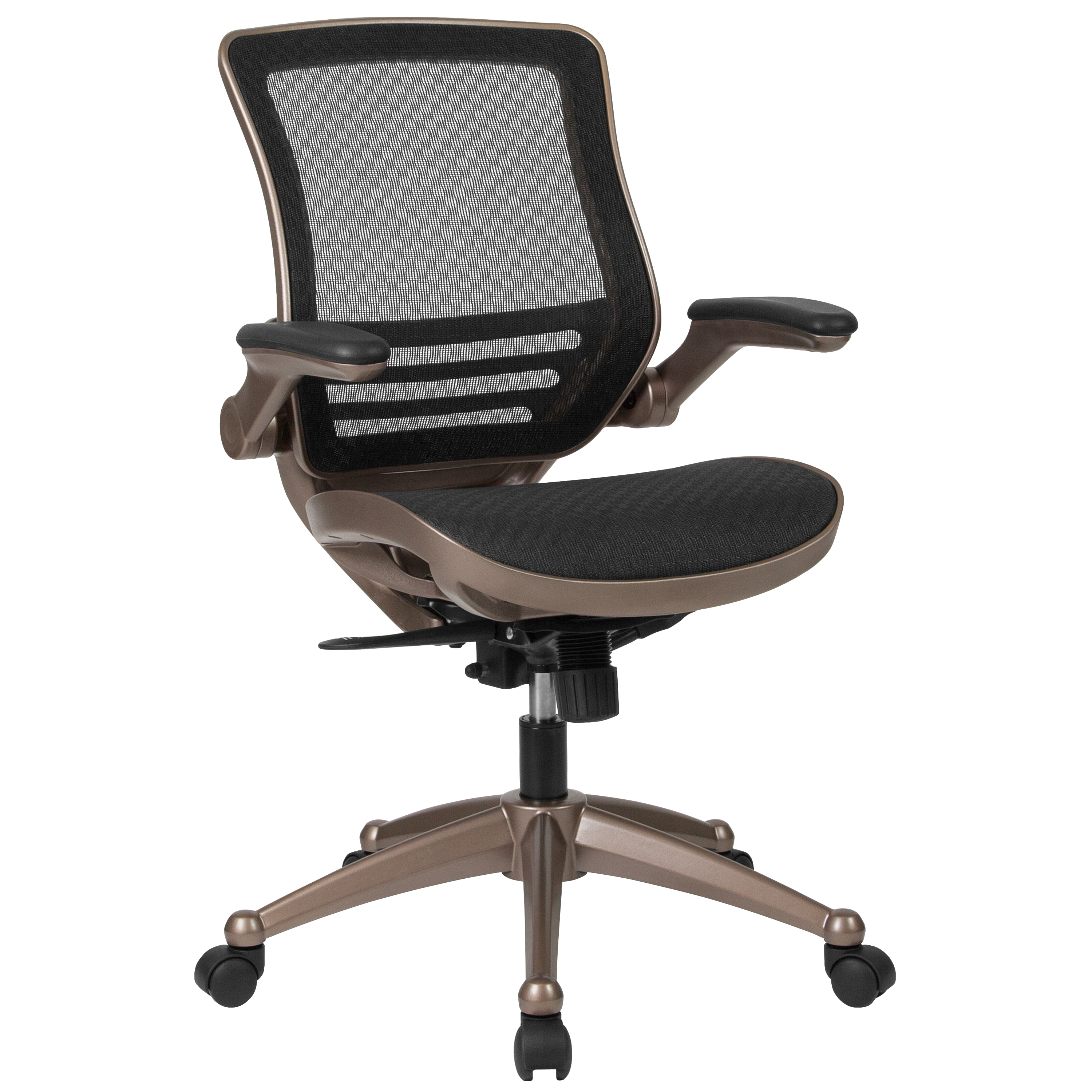 Flash Furniture BL-8801X-GG Mid-Back Transparent Black Mesh Executive Swivel Office Chair with Melrose Gold Frame and Flip-Up Arms