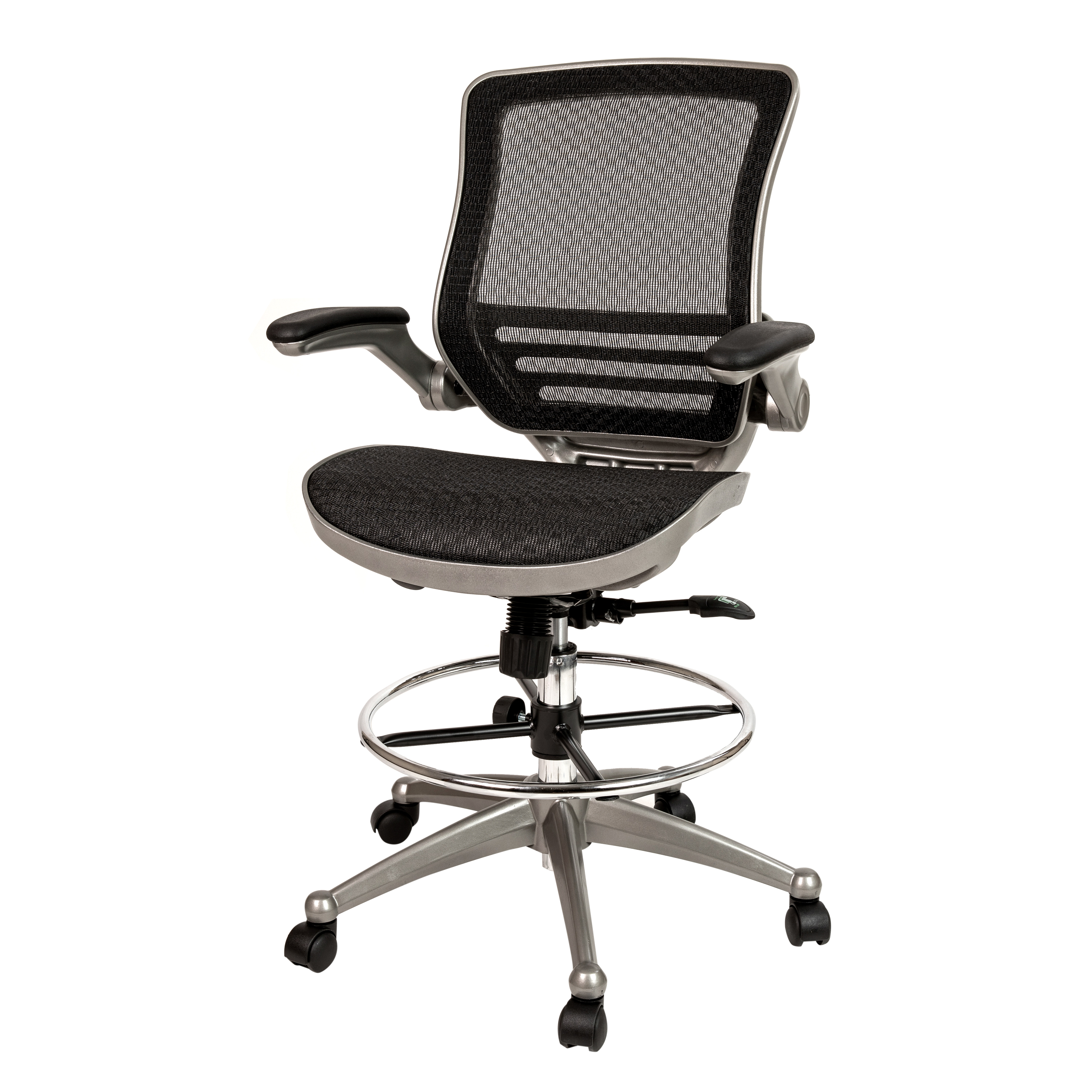 Flash Furniture BL-LB-8801X-D-BK-GR-GG Mid-Back Transparent Black Mesh Drafting Chair with Graphite Silver Frame and Flip-Up Arms