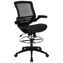 Flash Furniture BL-LB-8801X-D-BLK-GG Mid-Back Transparent Black Mesh Drafting Chair with Black Frame and Flip-Up Arms