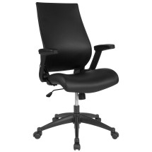 Flash Furniture BL-LB-8809-LEA-GG High Back Black LeatherSoft Executive Swivel Office Chair with Molded Foam Seat and Adjustable Arms