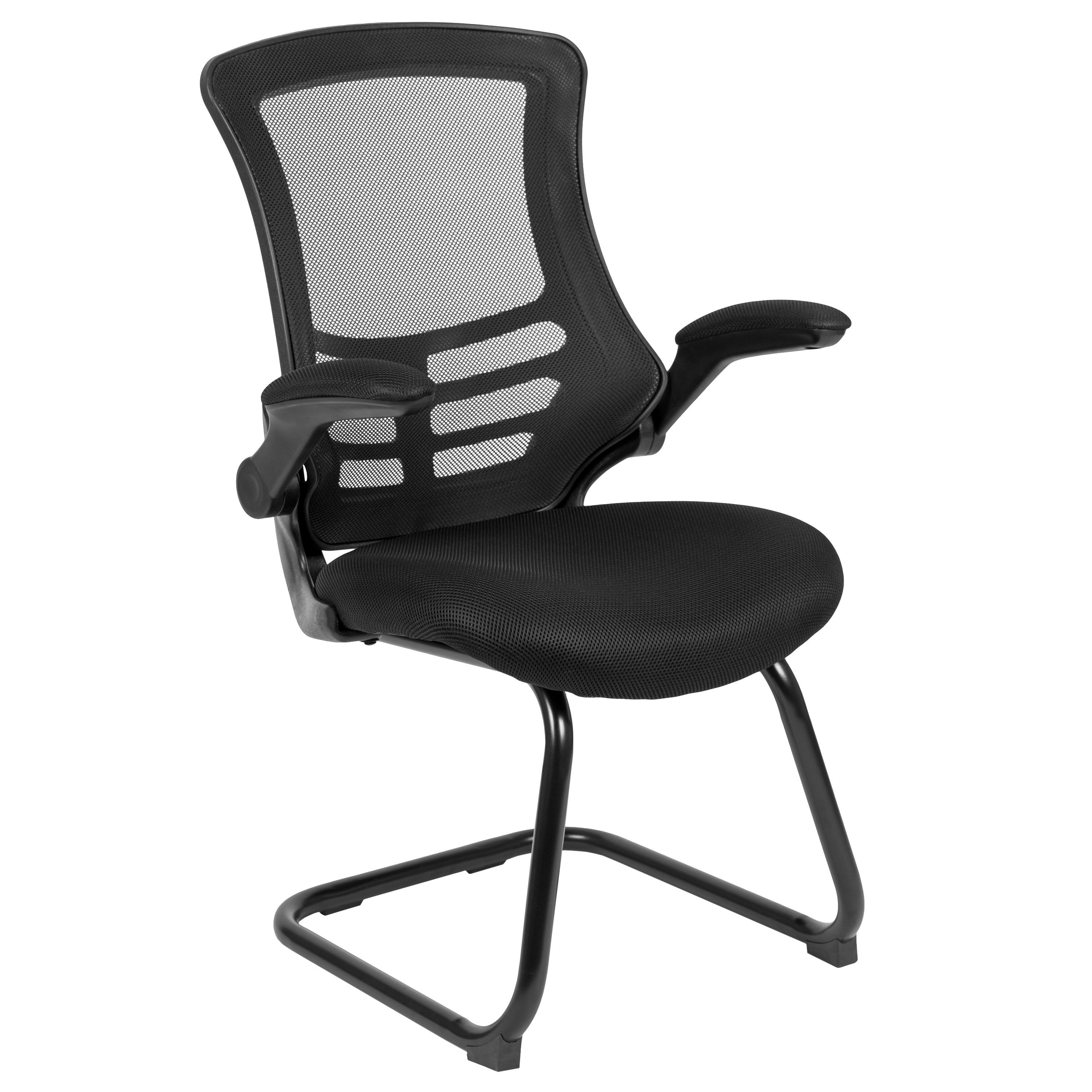 Flash Furniture BL-X-5C-GG Black Mesh Sled Base Side Reception Chair with Flip-Up Arms