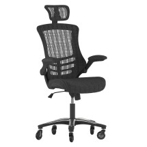Flash Furniture BL-X-5H-RLB-GG High-Back Black Mesh Swivel Ergonomic Executive Office Chair with Flip-Up Arms and Transparent Roller Wheels