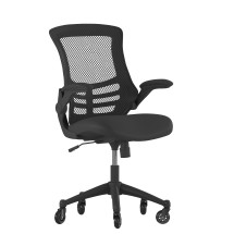 Flash Furniture BL-X-5M-BK-RLB-GG Mid-Back Black Mesh Swivel Ergonomic Task Office Chair with Flip-Up Arms and Transparent Roller Wheels