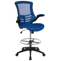 Flash Furniture BL-X-5M-D-BLUE-GG Mid-Back Blue Mesh Ergonomic Drafting Chair with Adjustable Foot Ring and Flip-Up Arms