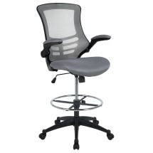 Flash Furniture BL-X-5M-D-DKGY-GG Mid-Back Dark Gray Mesh Ergonomic Drafting Chair with Adjustable Foot Ring and Flip-Up Arms
