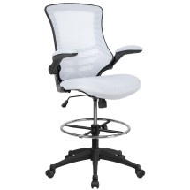 Flash Furniture BL-X-5M-D-WH-GG Mid-Back White Mesh Ergonomic Drafting Chair with Adjustable Foot Ring and Flip-Up Arms