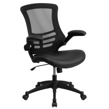 Flash Furniture BL-X-5M-LEA-GG Mid-Back Black Mesh Swivel Desk Chair with LeatherSoft Seat