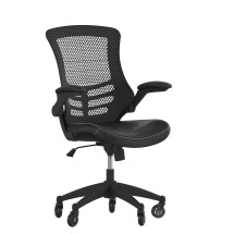 Flash Furniture BL-X-5M-LEA-RLB-GG Mid-Back Black Mesh Swivel Desk Chair with LeatherSoft Seat, Transparent Roller Wheels