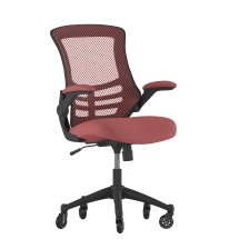 Flash Furniture BL-X-5M-RED-RLB-GG Mid-Back Red Mesh Swivel Ergonomic Task Office Chair with Flip-Up Arms and Transparent Roller Wheels
