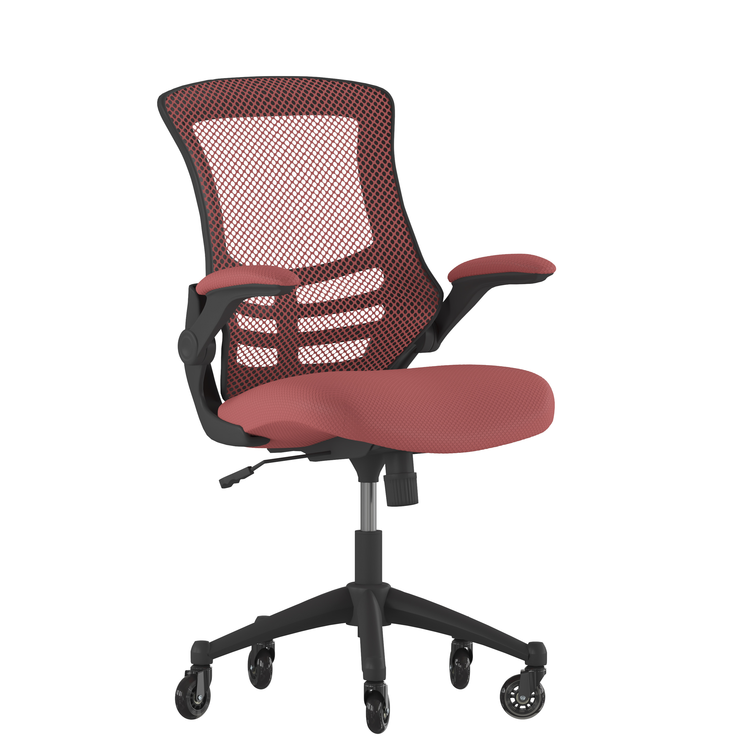 Flash Furniture BL-X-5M-RED-RLB-GG Mid-Back Red Mesh Swivel Ergonomic Task Office Chair with Flip-Up Arms and Transparent Roller Wheels