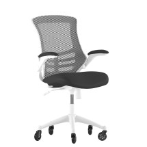 Flash Furniture BL-X-5M-WH-BK-RLB-GG Mid-Back Black Mesh Swivel Ergonomic Task Office Chair with White Frame, Flip-Up Arms, and Transparent Roller Wheels