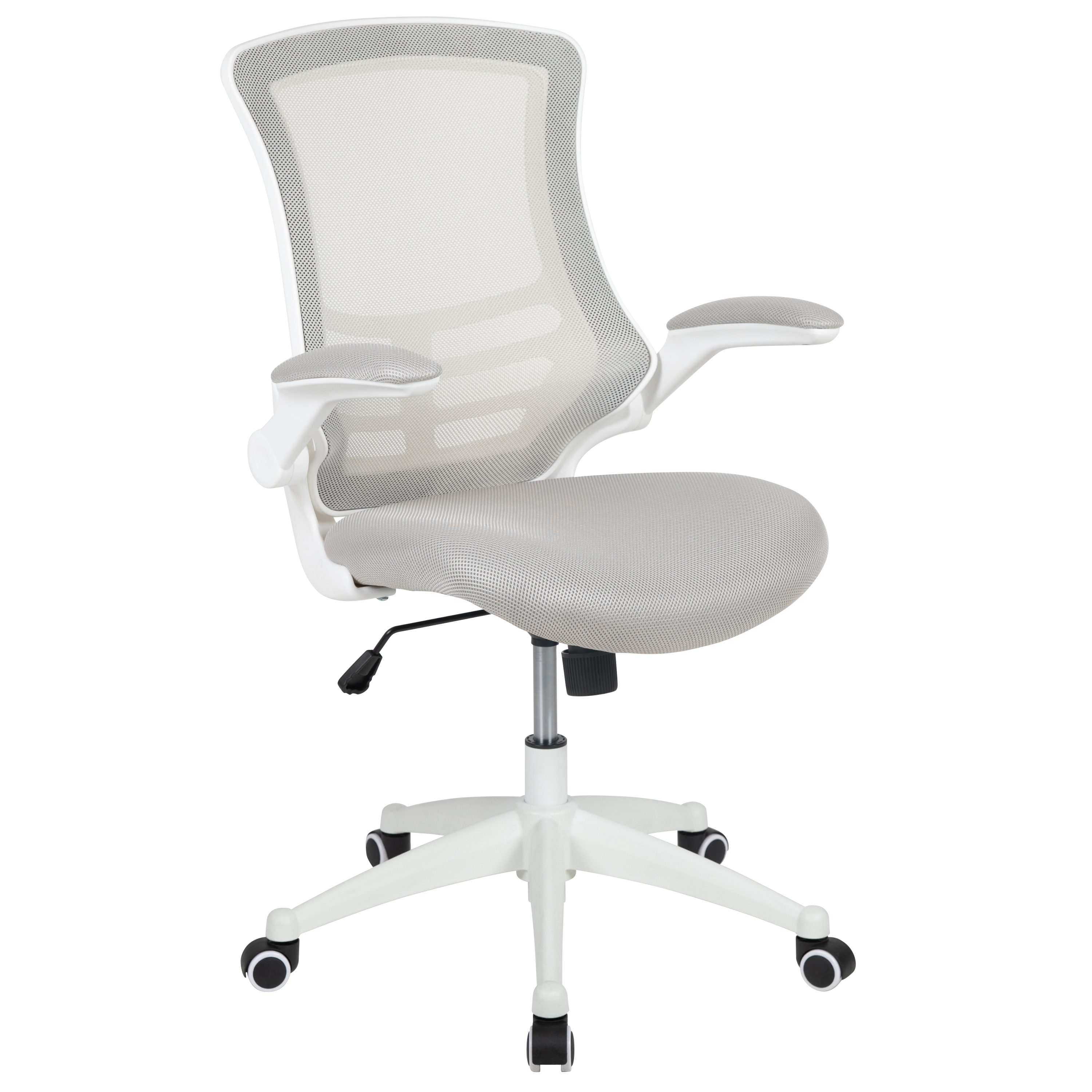 Flash Furniture BL-X-5M-WH-GY-GG Mid-Back Light Gray Mesh Swivel Ergonomic Task Office Chair with White Frame and Flip-Up Arms