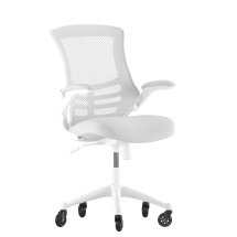 Flash Furniture BL-X-5M-WH-GY-RLB-GG Mid-Back Light Gray Mesh Swivel Ergonomic Task Office Chair with White Frame, Flip-Up Arms, and Transparent Roller Wheels