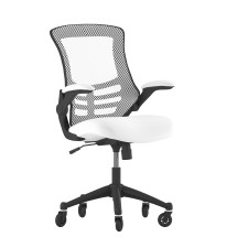 Flash Furniture BL-X-5M-WH-RLB-GG Mid-Back White Mesh Swivel Ergonomic Task Office Chair with Flip-Up Arms and Transparent Roller Wheels